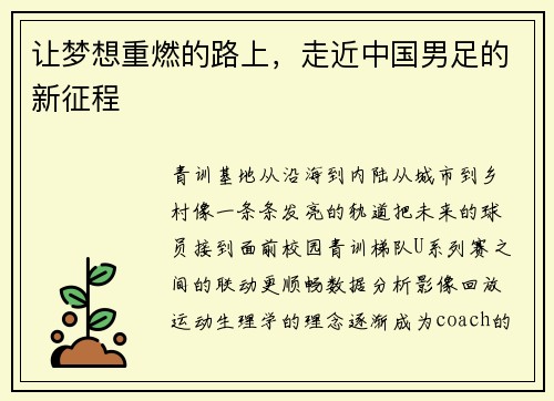 让梦想重燃的路上，走近中国男足的新征程